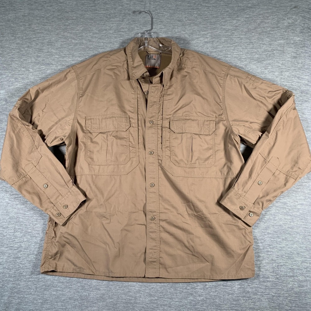 5.11 Tactical Shirt‎ Mens 50 Beige Ripstop Long Sleeve Button Up Workwear